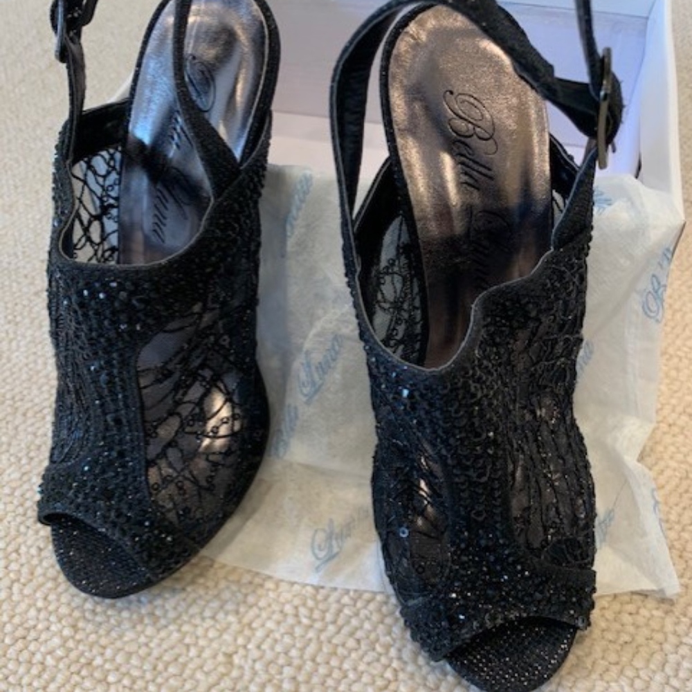 Black Sparkly Open Toed Shoe
